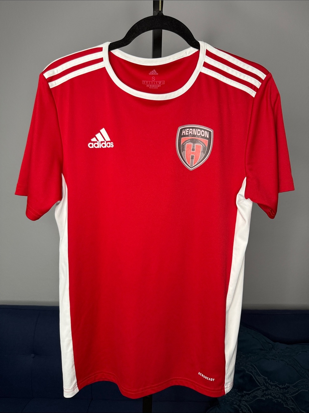 Adidas Red white stripe Herndon soccer jersey size Small
